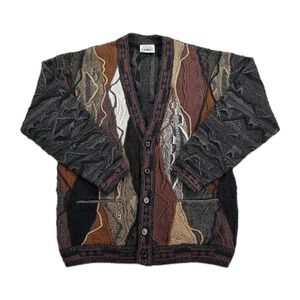 Aklanda Sweater Mens XL Wool Coogi Style Cardigan 3D Knit